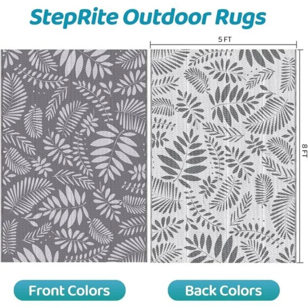 New 5x8 White & Gray Outdoor Rug, Waterproof Plastic Straw Mat for Patio & RV